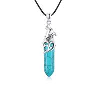 CRWENG Wolf Head Necklace for Men 925 Sterling Silver Wolf Pendant Crystal Column Necklace Viking Amulet Jewellery Valentine's Day Gift for Men and Women (Turquoise)