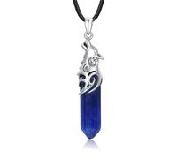 CRWENG Wolf Head Necklace for Men 925 Sterling Silver Wolf Pendant Crystal Column Necklace Viking Amulet Jewellery Valentine's Day Gift for Men and Women (Blue Crystal)
