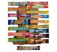 Crwp Assorted Chew Bars Selection Box, 34 Bars with 17 Different Varieties, Includes Refreshers and Toxic Waste + lots more! with crwp card.