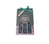 Crwp Candy Cane Lane Frosted Christmas Tree Scented Tealight Candles, 12-Pack Gift Box Set with Decorative Packaging, Dark Green and Pink with crwp Card.