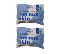 Crwp Lacura Biodegradable Facial Wipes for Normal Skin, 3 in 1 Cleansing, Vitamin E, Pro-Vitamin B5, Aloe Vera, 25 Wipes, 2 Pack with crwp card.