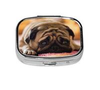Cry Pug Print Pill Box 2 Compartment Medicine Pill Case,Portable for Pocket Or Purse Pill Box Decorative Metal Medicine Organizer