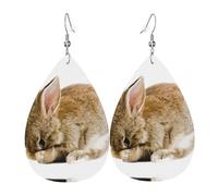 cry rabbit Print Leather Dangle Earrings for Women - Lightweight Teardrop Fashion Statement Earrings