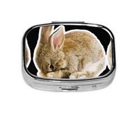 Cry Rabbit Print Pill Box 2 Compartment Medicine Pill Case,Portable for Pocket Or Purse Pill Box Decorative Metal Medicine Organizer