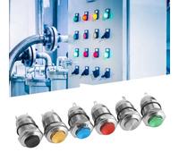 Cryfokt 12mm Metal Button Switch Set, 6 Pcs Push Buttons for Electronics - Red, Green, Yellow, Blue, Black, Metallic - Durable and Reliable