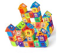 Cryfokt 3D House Building Block Toy Interlocking Large Blocks for Boys Girls Age 3-6 Educational Playset (140pcs Building Block with 46pcs Window Board)