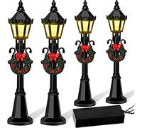 Cryfokt 4 Pcs Miniature Street Lamp, Christmas Mini Street Light with LED Warm White Light, Water Proof ABS Material, Pathway Lantern Post for DIY Dollhouse Fairy Garden Decor