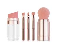 Cryfokt 5 in 1 Makeup Brush Set Multifunctional Portable Cosmetic Tools for Travel Office and Dating Made of Soft Synthetic Fiber (Electroplated Rose Gold)
