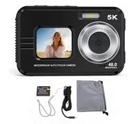 Cryfokt 5K Underwater Camera, 48MP Autofocus Dual Screen Digital Camera with 32GB Card and Fill Light, for Snorkeling Swimming and Outdoor Travel (Black)