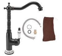 Cryfokt Antique Kitchen Faucet, 13.0 X 6.3 X 11.8in Brass Blue White Porcelain Drip Free Ceramic Disc Filter Faucet, with Brushed Gold Finish, for Commercial Home Bar Sink (Black)