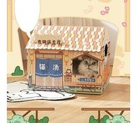 Cryfokt Cardboard Cat House Durable Eco-Friendly Cat Play House with Catnip for Indoor Cats and Kittens (Hot Spring)