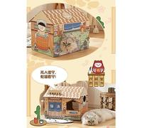 Cryfokt Cardboard Cat House Durable Eco-Friendly Cat Play House with Catnip for Indoor Cats and Kittens (Hot Spring)