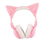 Cryfokt Cat Ear Bluetooth Headset Cute Adjustable LED Wired and Wireless for Kids Teens and Cat Lovers ABS Material (Pink)