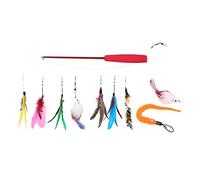 Cryfokt Cat Feather Wand Toy 9pcs Retractable Interactive Teaser Stick for Cats Kittens, Funny Toy Keep Fun Set