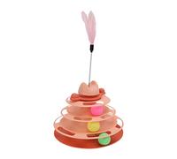 Cryfokt Cat Turntable Toy with Feather Stick for Interactive Play Multi-Layer Roller Exercise Toy for Cats 25 X 20cm (Pink)