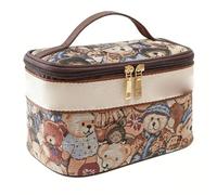 Cryfokt Cosmetic Bag for Travel, Cute Bear Design (Brown) | Nylon material, ample storage for skincare, ideal for commuting