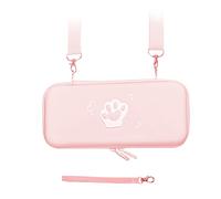 Cryfokt Cute Cat Carrying Case with Shoulder Strap for Game Console, Portable Storage Bag with Large Capacity, PU Leather Protective Case for Travelers (Lovely Pink)