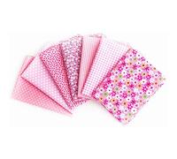 Cryfokt DIY Cotton Fabric Set Soft Touch Feeling Quilt Bundle for Handmade Crafts, 7pcs Yellow/Green/Purple/Red/Pink/Blue Cotton Sewing Cloth, 25 * 25cm, for Crafting Projects (Pink)