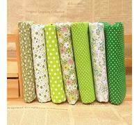 Cryfokt DIY Cotton Fabric Set Soft Touch Feeling Quilt Bundle for Handmade Crafts, 7pcs Yellow/Green/Purple/Red/Pink/Blue Cotton Sewing Cloth, 25 * 25cm, for Crafting Projects (Green)