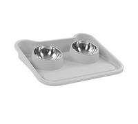 Cryfokt Double Pet Feeder Bowls with 15° Tilted Design and Anti-Spill Raised Plate, Durable Stainless Steel Set for Cats and Small Animals (Gray)