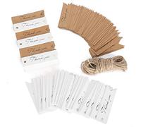 Cryfokt Elegant Thank You Tags with String, 400 Pieces Blank + Brown Kraft Paper Tags, Elegant with Thank You Letters, Ideal for Boxes, Pendants, Letters, 7cm Long, 2cm Wide, Suitable for Various