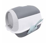 Cryfokt Extra Large Enclosed Plastic Litter Box Odor Resistant for Indoor Cats Easy Cleaning Covered Kitty Litter Box for Large Breeds White 19.69x13.78x14.17in (Grey)