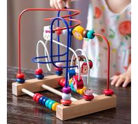 Cryfokt Fine Carved Wooden Bead Maze Roller Coaster Toy for Kids Developing Hand-Eye Coordination (Animal Pattern)