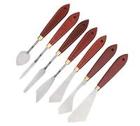 Cryfokt Flexible Stainless Steel Palette Knife Set Mountain Birch Handle Mixing Scraper 7Pcs for Various Paintings, Comfortable Grip, Red Brown, 7 X Palette Knife