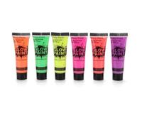 Cryfokt Glow in the Dark Body Paint Set 6 Colors Bright Vibrant Fluorescent Face & Body Paint for Parties Festivals Halloween 10ml (6pcs)