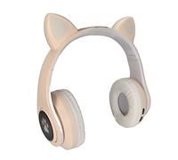 Cryfokt Glowing Cat Ears Headphones Cute Wireless Foldable for Kids Stylish Design with LED Lights 40mm Speaker (Khaki)