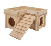 Cryfokt Hamster House Wooden Multi Rooms Hideout Toy with Ladder for Small Pets Natural Design 20 X 12 X 20cm