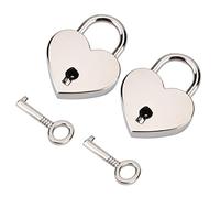 Cryfokt Heart-Shaped Durable Metal Padlock 2 Sets with Skeleton Key for Luggage Diary Jewelry Box - Silver 1.18x1.53x0.23inch