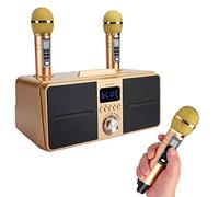 Cryfokt Karaoke Speaker, Bluetooth 4.2 Wireless Freedom Connectivity Microphone with HighQuality Sound for Singing Practice, Home KTV, Built in 18650Battery, ABS Metal Mater (Gold)