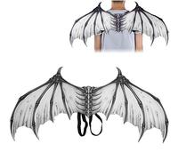 Cryfokt Kids Halloween Foldable Wing Party Costume Accessory, Black and White Cosplay Accessory for Halloween Parties, Non-Woven Fabric Material (White black bone wings HGDS19001A)