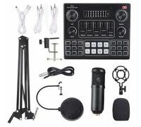 Cryfokt Live Sound Card Kit, 12 Voice Effects 14 Sound Effects Bluetooth Dual Mic Input Real Time Monitoring, V9 Card with Suspension Condenser Microphone Boom Arm for Live (Black)