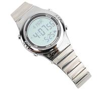 Cryfokt Men Multifunctional LED Digital Display Outdoor Sports Watch for Prayer Reminder City DataBookmark Functions for Men Women Teens, Zinc Alloy Stainless Steel (Silver)