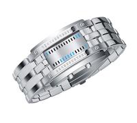 Cryfokt Mens Binary Watch Stylish Quartz Movement Blue LED Display for Outdoor Parties Casual Wear (Silver Large Size)