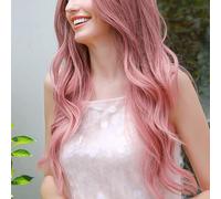 Cryfokt Middle Part Long Wavy Pink Wig Soft Comfortable Hair Perfectly Matches Nature Color for Role-Playing - 27.5in