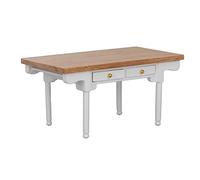 Cryfokt Mini Wooden Dollhouse Desk 1:12 Scale Durable Birch Writing Table Decoration for Friends, 5.1 X 2.8 X 2.5in Miniature Furniture Accessory (Log Color and White)