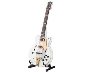 Cryfokt Miniature Electric Guitar Ornament with Adjustable A-Frame Stand for Music Lovers and Gift Giving, 5.5in White Basswood Design