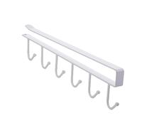 Cryfokt Multifunctional 6 Hooks Cup Organizer Stylish Under Cabinet Storage for Kitchens and Closets Durable Iron 10.2x2.6in (White)