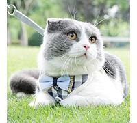 Cryfokt PETCHE Harness Breathable Mesh Vest Style Leash Rope for Cats, Classic Plaid Design, for Small Medium Large Cats, Blue, Polyester Material (M)
