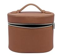 Cryfokt Portable Makeup Bag, Travel Cosmetic Organizer with Removable Liner and Elastic Bands, PU Leather Toiletry Case for Women, 6.50x5.71x8.27in (Brown)