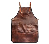 Cryfokt PU Leather Chef Apron Adjustable Cross-Back Straps for Kitchen BBQ Barber, Lightweight Brown Apron for Men Women, Heat Resistant Kitchen for Chef Barista Bartender