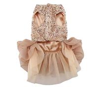 Cryfokt Puppy Dress Soft Polyester Wedding Costume for Small Dogs Exquisite Sequined Design with Gauze Hemline Perfect for Gatherings XS to XL (S)