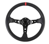 Cryfokt Racing Steering Wheel, Comfortable Handle Carbon Fiber -Look 14 Inch Deep Leg Steering Wheel Aluminum Frame Universal for 6 Hole -hub Adapter (Red)