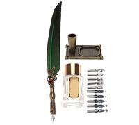 Cryfokt Retro Feather Pen Writing Set with Complete Accessories for Creative Writing, Ideal for Couples Elders Teachers (Green)