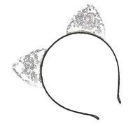 Cryfokt Sequin Cat Ears Headband Shiny Hair Hoops for Women's Kitty Accessories for Party and Daily Life Iron Material (Silver)
