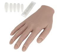 Cryfokt Silicone Nail Training Hand Lifelike Bendable Fake Hand for Acrylic Gel Nails Practice with 100 False Nail Tips for Art Training or Jewelry Display (01)