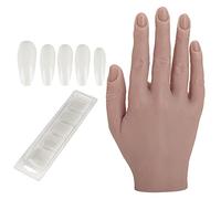 Cryfokt Silicone Nail Training Hand Lifelike Bendable Fake Hand for Acrylic Gel Nails Practice with 100 False Nail Tips for Art Training or Jewelry Display (03)